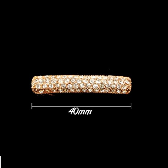 Rhinestone pave tube beads, gold-plated, 8x40mm, 1pcs