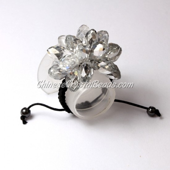 Pave crystal flower, half silver, sold 1 pcs