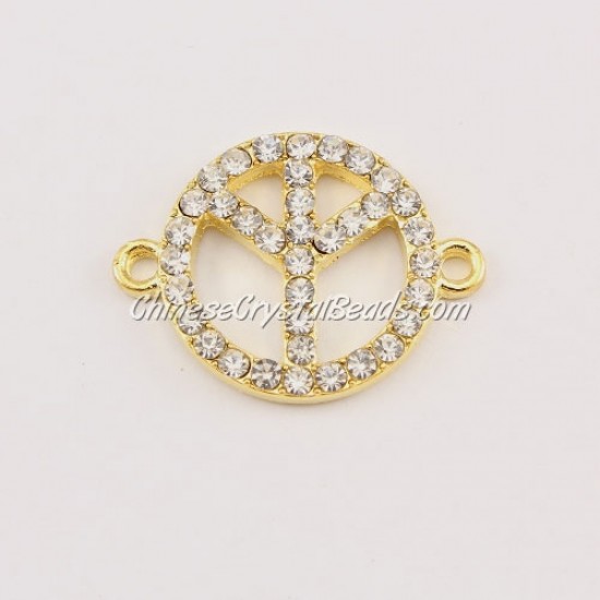 Peace Sign, pave Diamond pendant,20mm, hole 2mm, gold plated, clear diamond