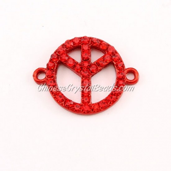 Peace Sign, pave Diamond pendant,20mm, hole 2mm, red