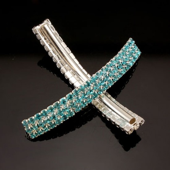 Pave diamond tube hand pendant, Bling Tube Bead, 8x52mm, 3mm hole, aqua