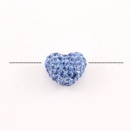 Pave heart beads, clay, 13x15mm, 1.5mm hole, light sapphire, 1pcs