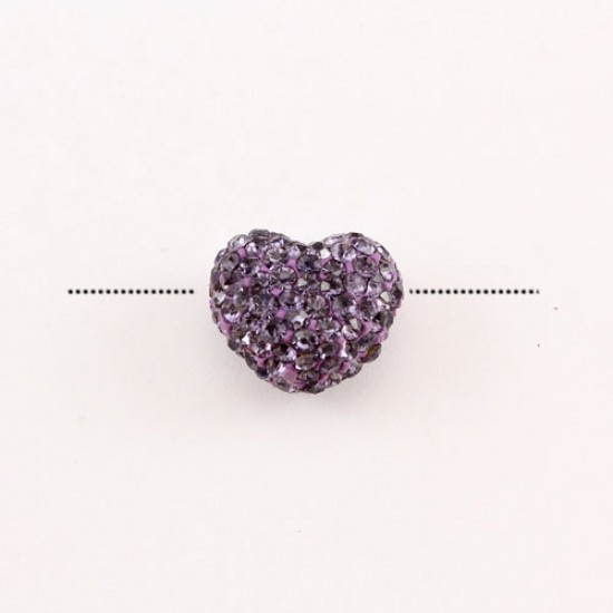 Pave heart beads, clay, 13x15mm, 1.5mm hole, tanzanite, 1pcs
