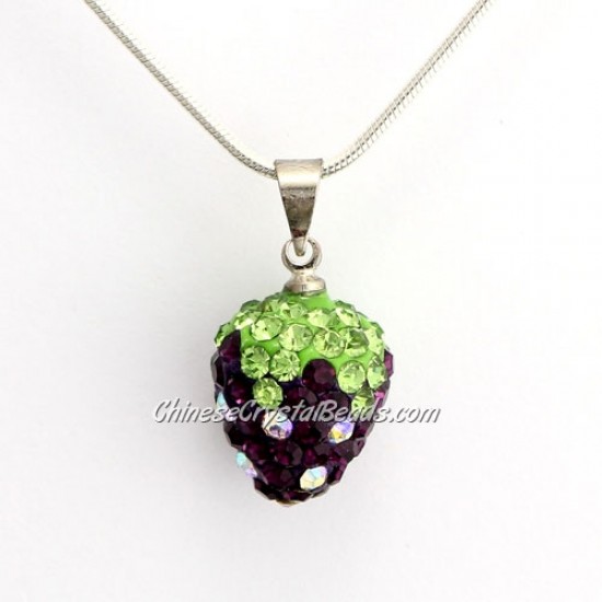 Pave Disco strawberry Pendant, Violet, clay, crystal Rhinestone, 12x14mm, sold 1 pcs