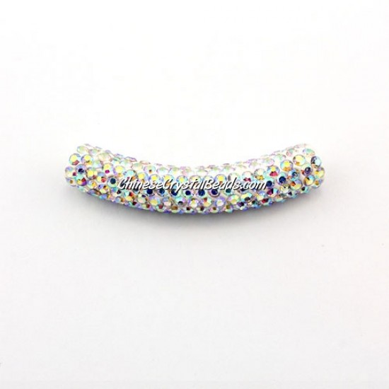 Pave Crystal Pave Tube Beads, 45mm, 4mm hole, white AB, sold 1pcs