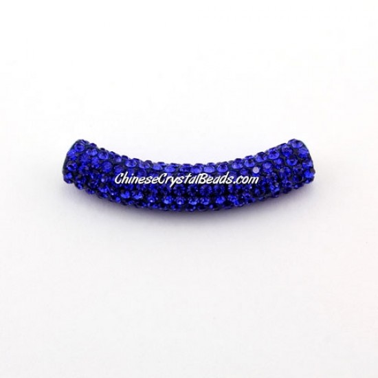 Pave Crystal Pave Tube Beads, 45mm, 4mm hole, Sapphire, sold 1pcs