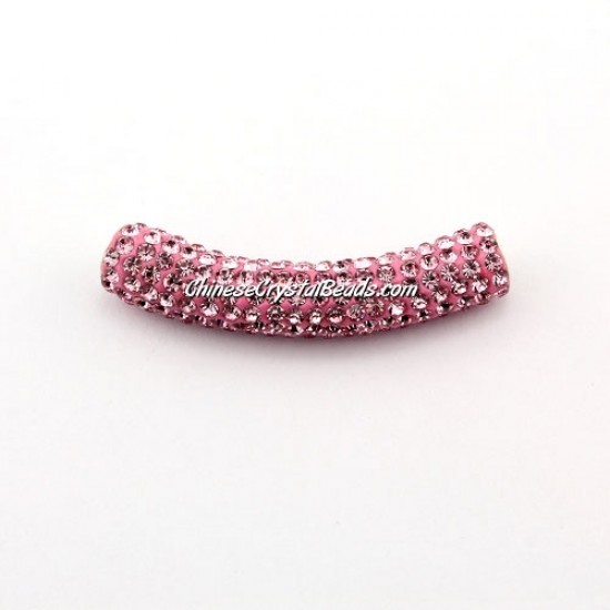 Pave Crystal Pave Tube Beads, 45mm, 4mm hole, pink, sold 1pcs