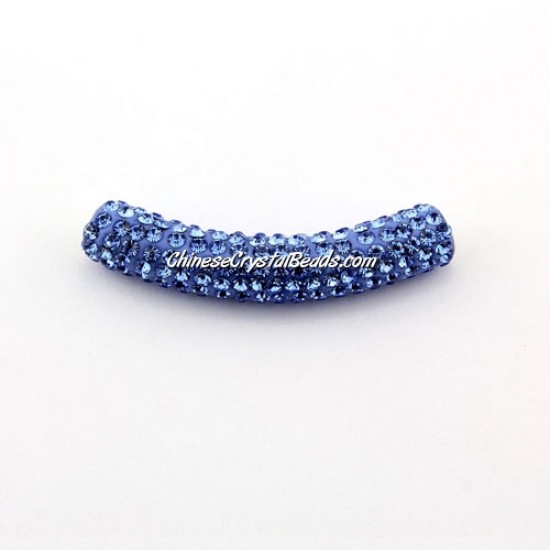 Pave Crystal Pave Tube Beads, 45mm, 4mm hole, lt sapphire, sold 1pcs