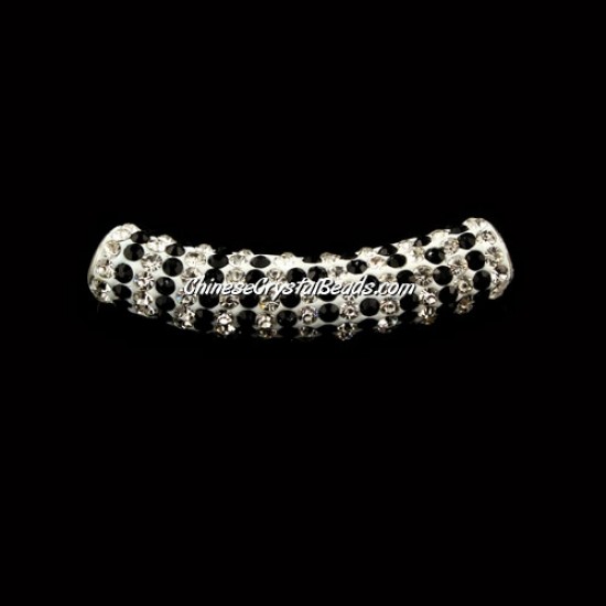 Pave Crystal Pave Tube Beads, 45mm, 4mm hole, black stripe, sold 1pcs