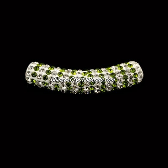 Pave Crystal Pave Tube Beads, 45mm, 4mm hole, green stripe, sold 1pcs