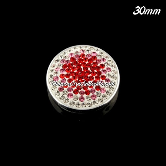 CCB bottom clay Pave round coin beads, have 2 hole, 30mm, red, 1pcs