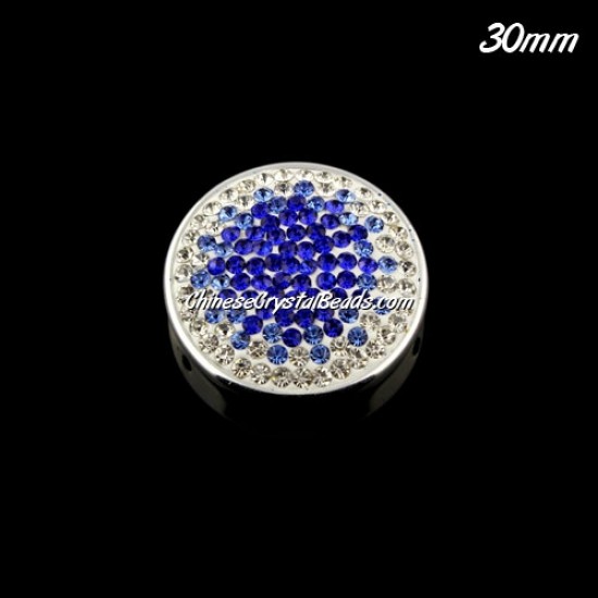 CCB bottom clay Pave round coin beads, have 2 hole, 25mm, Sapphire, 1pcs