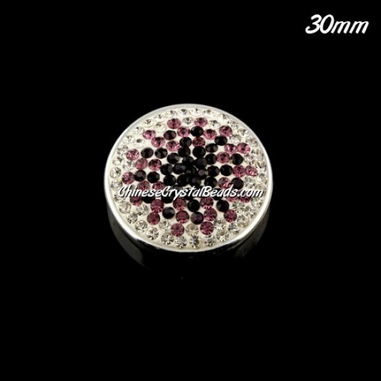 CCB bottom clay Pave round coin beads, have 2 hole, 30mm, violet, 1pcs