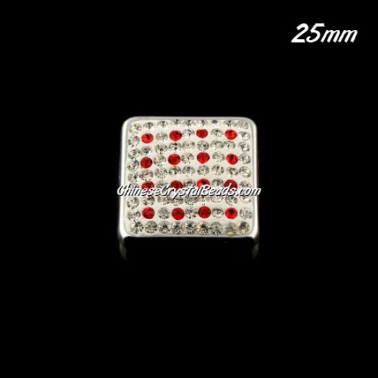 CCB bottom clay Pave square coin beads, have 2 hole, 25mm, 003, 1pcs