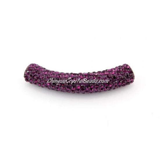 Pave Pipe beads, Pave Curved 45mm Bling Tube Bead, clay, violet