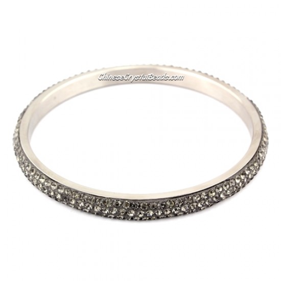 Pave gray Rhinestone Clay Based Bangle Bracelet, 6mm wide , stainless steel solid bracelet