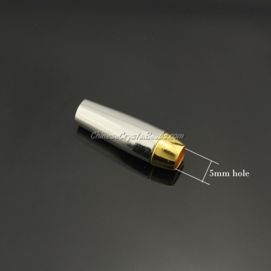 Brass Magnetic Clasps, Barrel, 7x23mm, platinum, half-drilled hole, hole:5mm, 10pcs