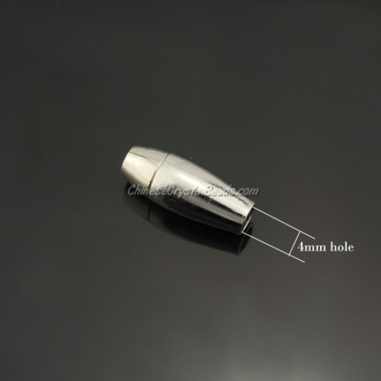 Brass Magnetic Clasps, Barrel, 8x20mm, platinum, half-drilled hole, hole:4mm, 10pcs