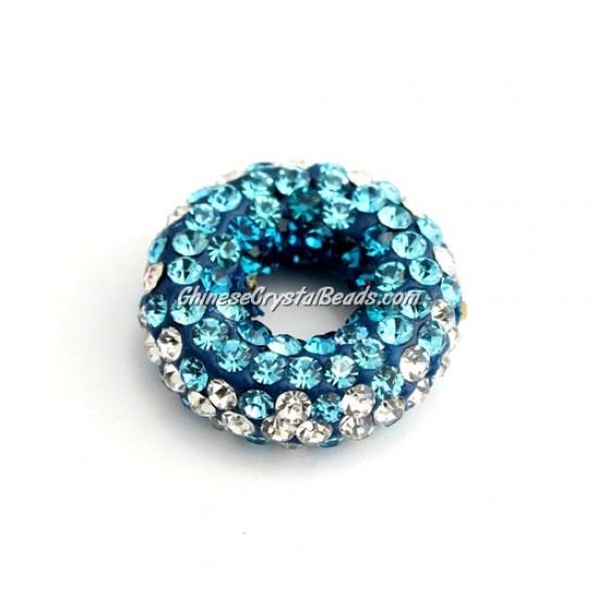Pave Crystal Doughnut pendant, 20x7mm, 1 hole: 1.5mm, aqua, 1pcs
