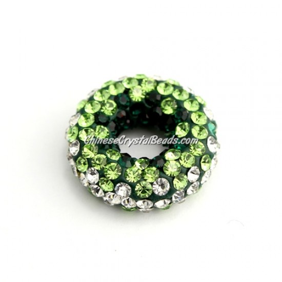Pave Crystal Doughnut pendant, 20x7mm, 1 hole: 1.5mm, green, 1pcs