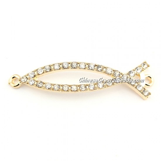alloy Pave Fish Charms, 47mm length, gold, 1pcs