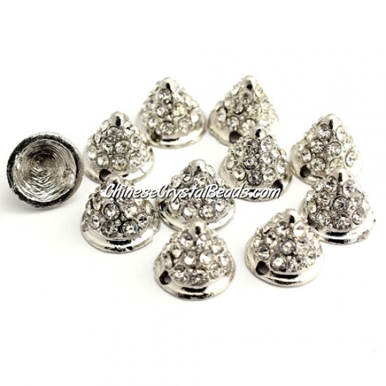 Pave crystl Spike Beads, 9x11x11mm, silver, 10 pieces