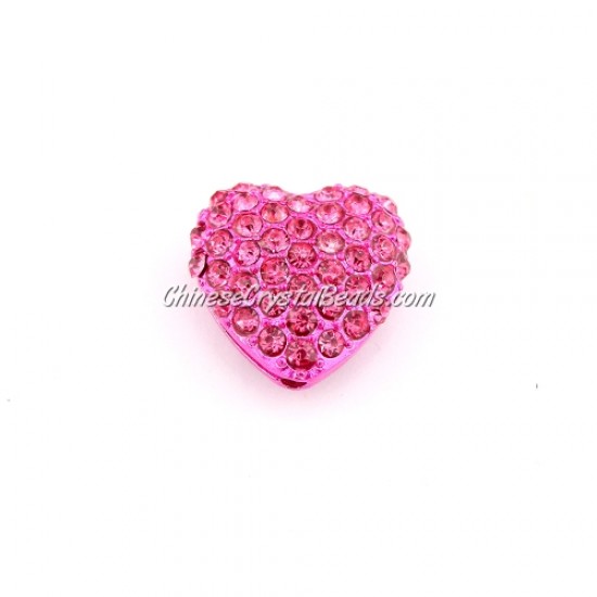 pave heart cube beads, 18mm, fuchsia,  1 piece
