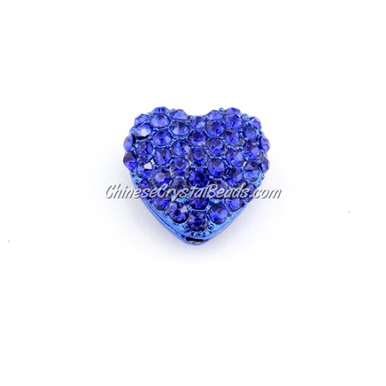pave heart cube beads, 18mm, sapphire,  1 piece