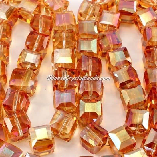 crystal cube beads, 10mm, Amber AB, sold per pkg of 20pcs