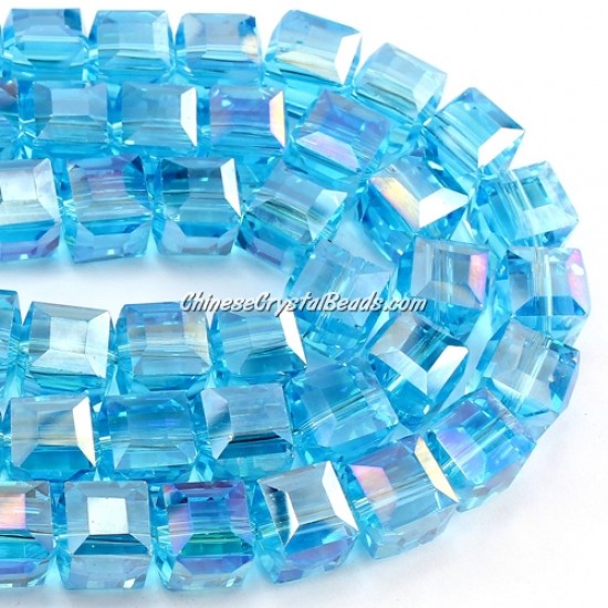 crystal cube beads, 10mm, Aqua AB, sold per pkg of 20pcs