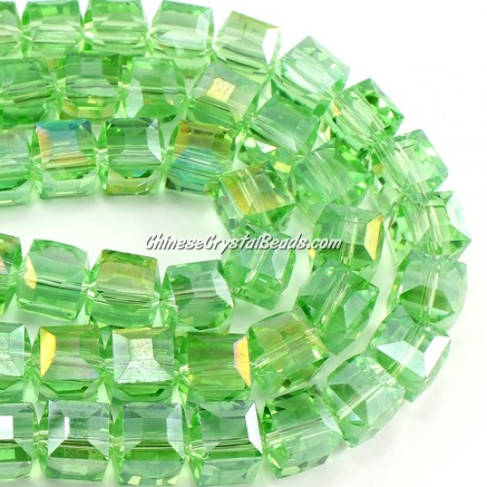 crystal cube beads, 10mm, lime green AB, sold per pkg of 20pcs