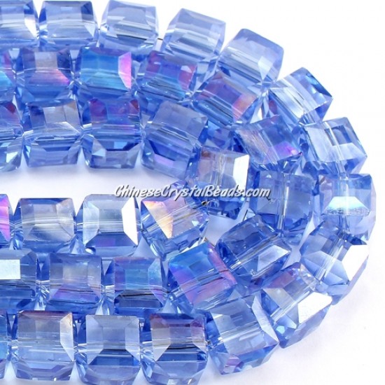 crystal cube beads, 10mm, lt sapphire AB, sold per pkg of 20pcs