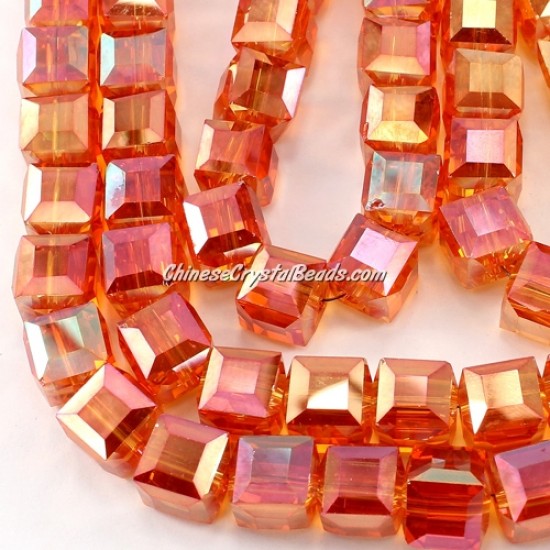 crystal cube beads, 10mm, orange AB, sold per pkg of 20pcs