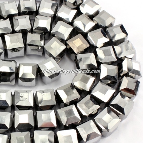 crystal cube beads, 10mm, silver AB, sold per pkg of 20pcs