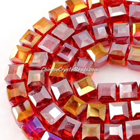 crystal cube beads, 10mm, lt siam AB, sold per pkg of 20pcs