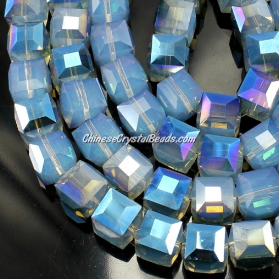 crystal cube beads, 10mm, opal blue, sold per pkg of 20pcs