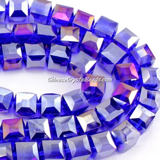 crystal cube beads, 10mm, sapphire AB, sold per pkg of 20pcs