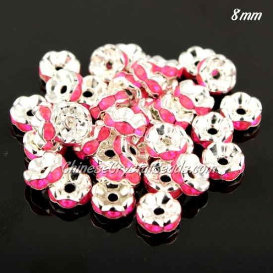 8mm Rondelle spacer , hole 1.5mm, pink (acrylic Rhinestone), 50 piece