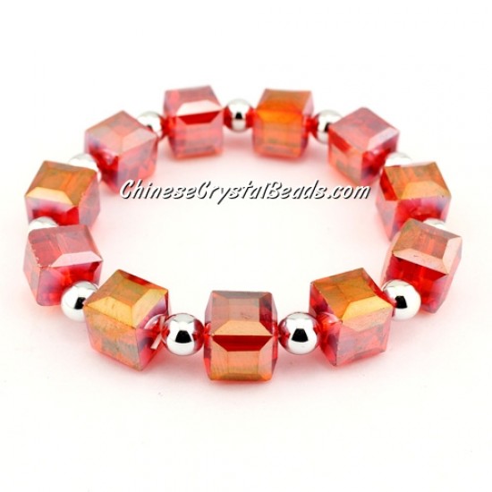 10mm cube crystal beads bracelet, 6mm CCB, lt.siam AB