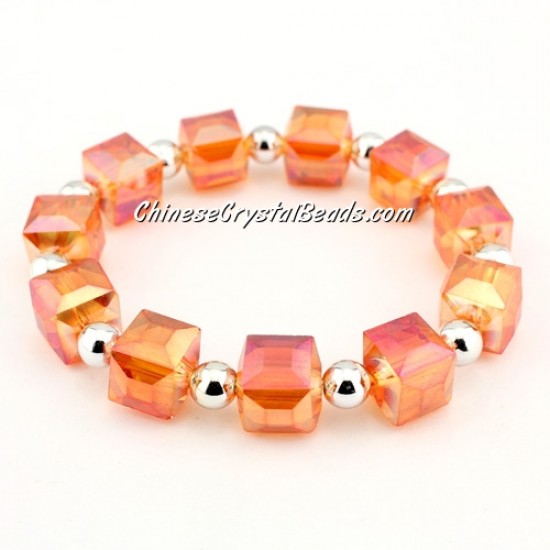10mm cube crystal beads bracelet, 6mm CCB, Orange AB