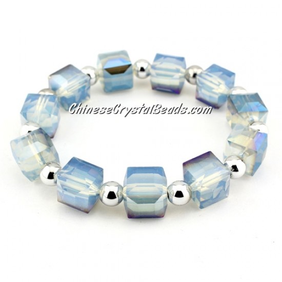 10mm cube crystal beads bracelet, 6mm CCB, Opal  blue light
