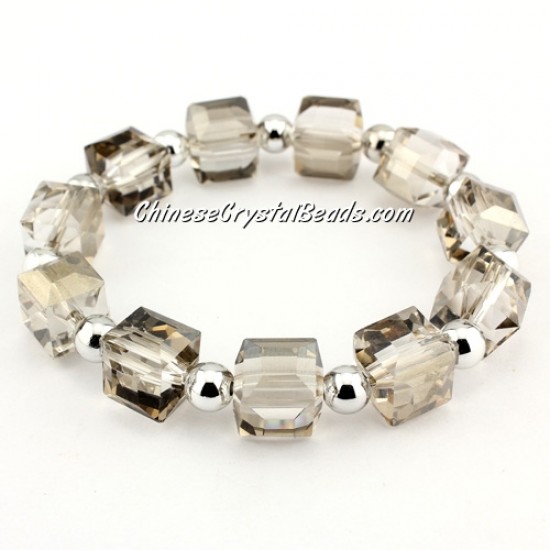 10mm cube crystal beads bracelet, 6mm CCB, silver shade