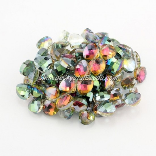 Crystal Flat Briolette beads strand ,9x10mm, green and purple light, 20 beads