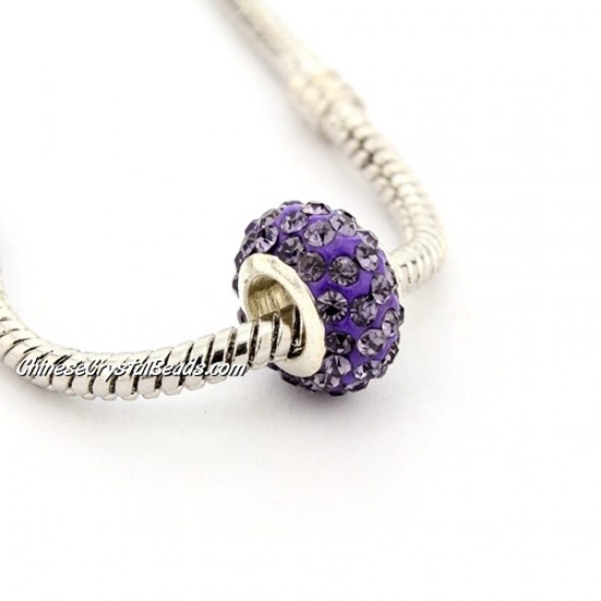 Pave European Beads, clay, tanzanite, 7x12mm, hole: 5mm, 9 pieces