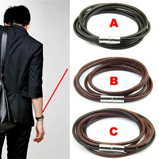 2013 Fashion Korea Style Wax Rope laps magnetic Clasp genuine Leather Bracelet, Length (inches): 15.5