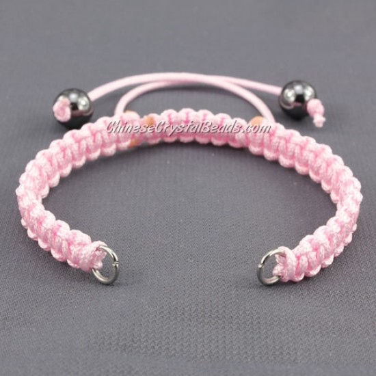 Pave chain, nylon cord, light pink, wide : 7mm, length:14cm
