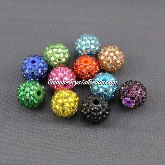 Pave Beads, resin, pave disco beads, mixture-color, 10mm, sold per pkg of (20 pieces)