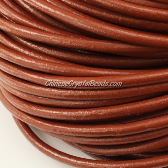 3mm round leather cord,  brown color, (Sold by the meter)
