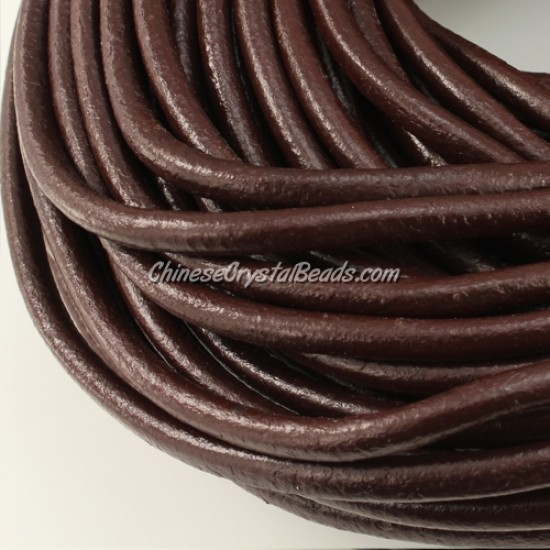5mm round leather cord,  coffee color, (Sold by the inch)