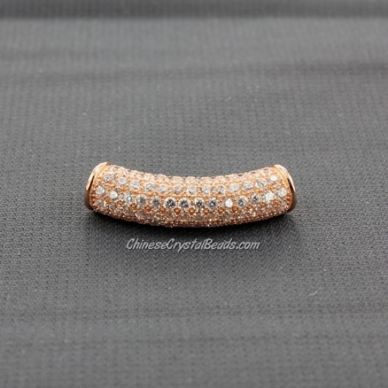 Cubic Zirconia Pave Beads, tube beads, 6x24mm, hole: 2.5mm, 18k rose gold plated, 1 pieces